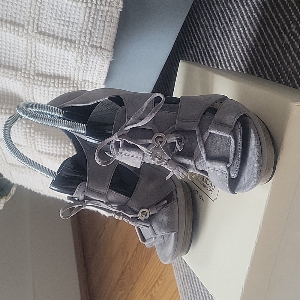 Coach Teagan Gray Shimmer Leather Heeled Sandals